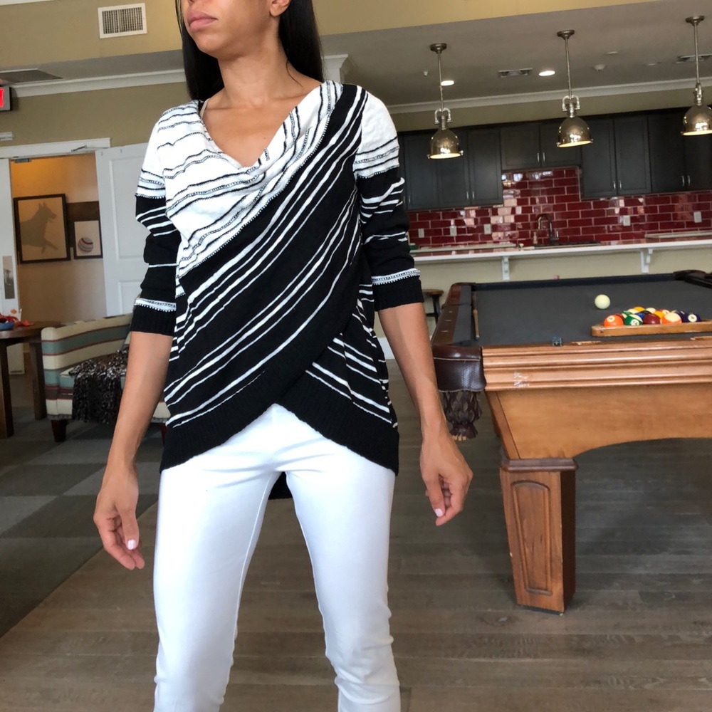 INC Black & White Cowl Neck Layered Sweater